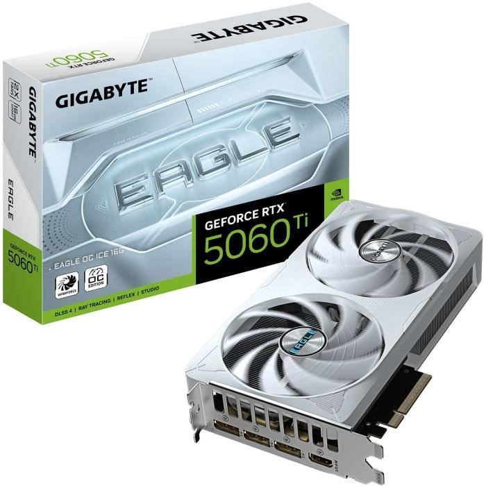 carte-graphique-gigabyte-geforce-rtx-5060-ti-e.jpg Grafikkarte - GIGABYTE - GeForce RTX 5060 Ti EAGLE OC ICE 16G - Bild 1