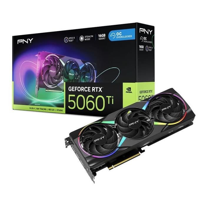 pny-carte-graphique-geforce-rtx-5060-ti-16gb.jpg PNY – Grafikkarte – GeForce RTX™ 5060 Ti – 16 GB – ARGB Overclocked Triple Fan DLSS 4 - Bild 1